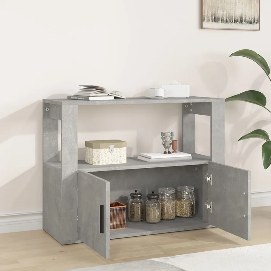 Buffet Gris béton 80x30x60 cm Bois d'ingénierie - 3