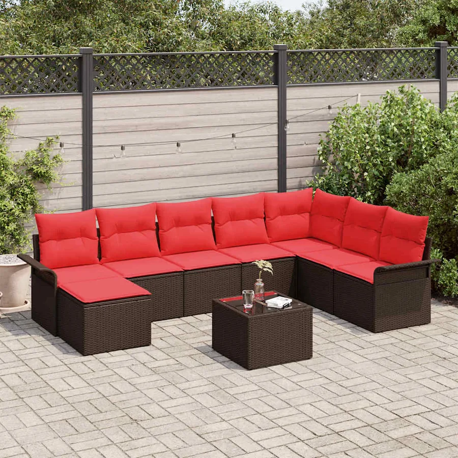 Ensemble de canapé de jardin 9 pcs Marron Poly rotin