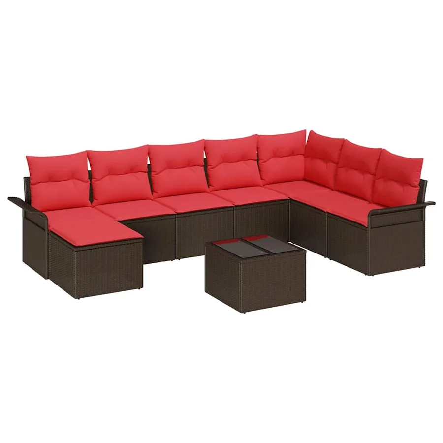 Ensemble de canapé de jardin 9 pcs Marron Poly rotin - 2
