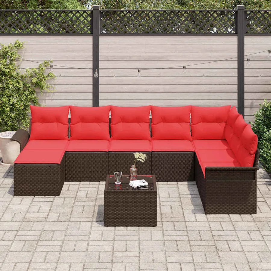 Ensemble de canapé de jardin 9 pcs Marron Poly rotin - 3