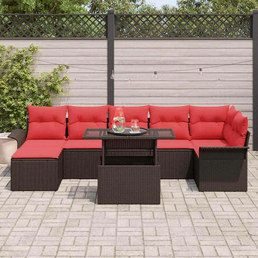 Ensemble de canapé de jardin 8 pcs Marron Poly Rattan - 3