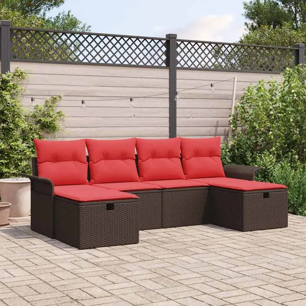 Ensemble de canapé de jardin avec coussin 6 pcs Poly rotin