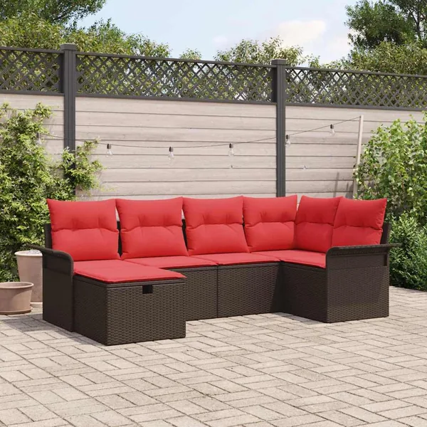 Ensemble de canapé de jardin avec coussin 6 pcs Poly rotin