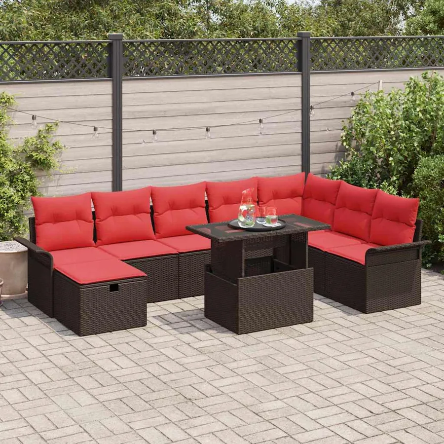 Ensemble de canapé de jardin 9 pcs Marron Poly rotin