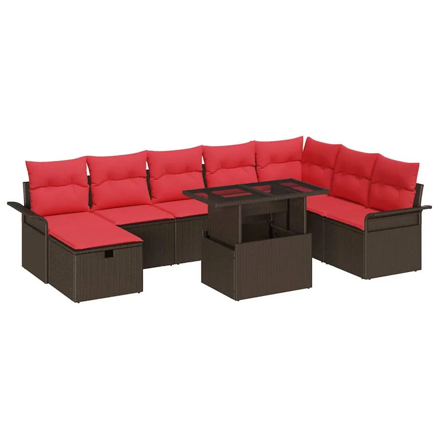 Ensemble de canapé de jardin 9 pcs Marron Poly rotin - 2
