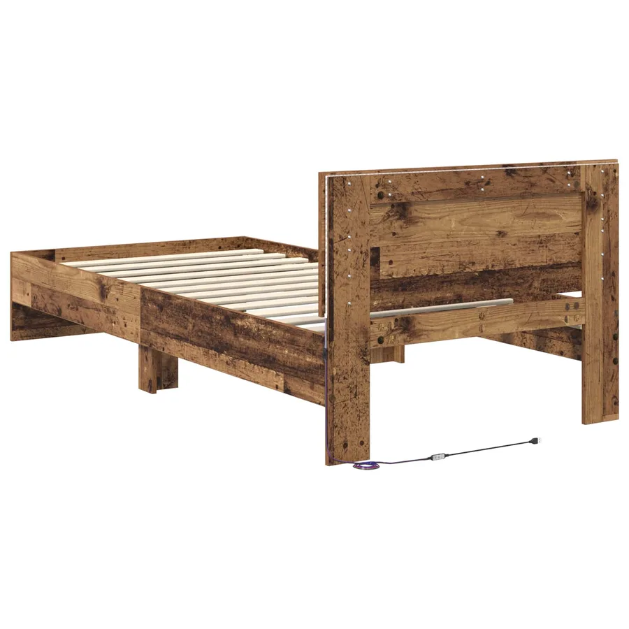 Cadre de lit avec LED Bois ancien 80 x 200 cm Bois d'ingénierie - 7
