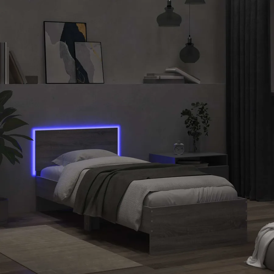 Cadre de lit avec LED Sonoma gris 80 x 200 cm Bois d'ingénierie - 3