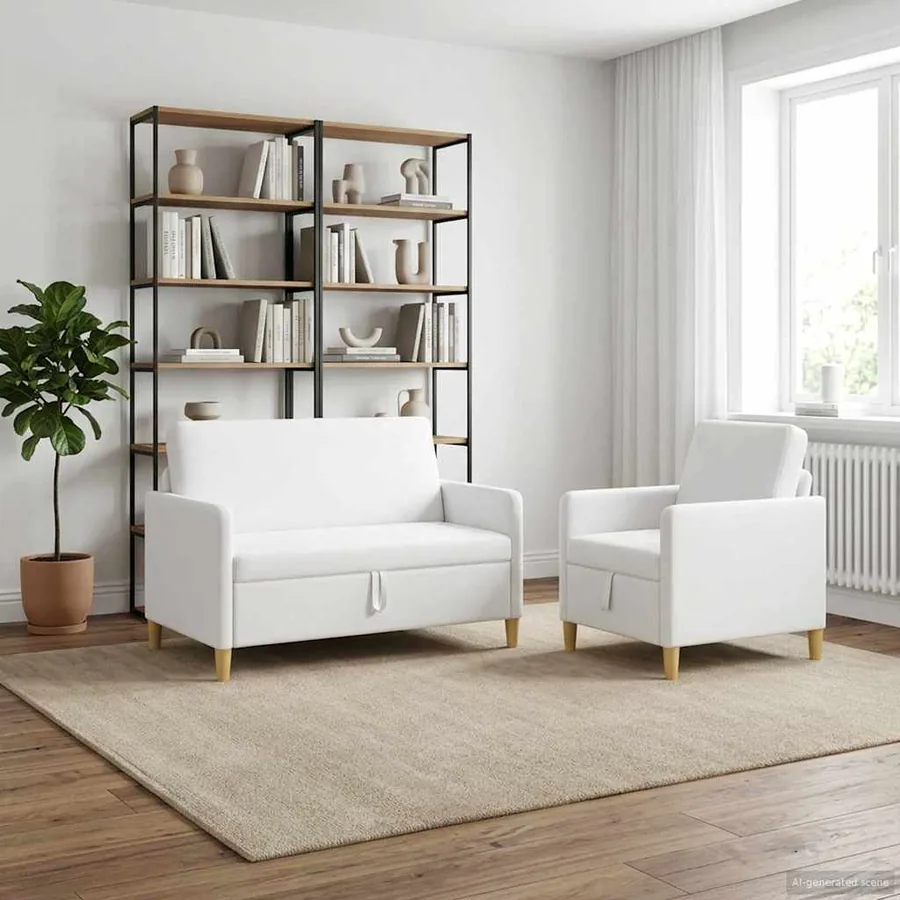 Canapé avec rangement 2 pcs Blanc Polyester