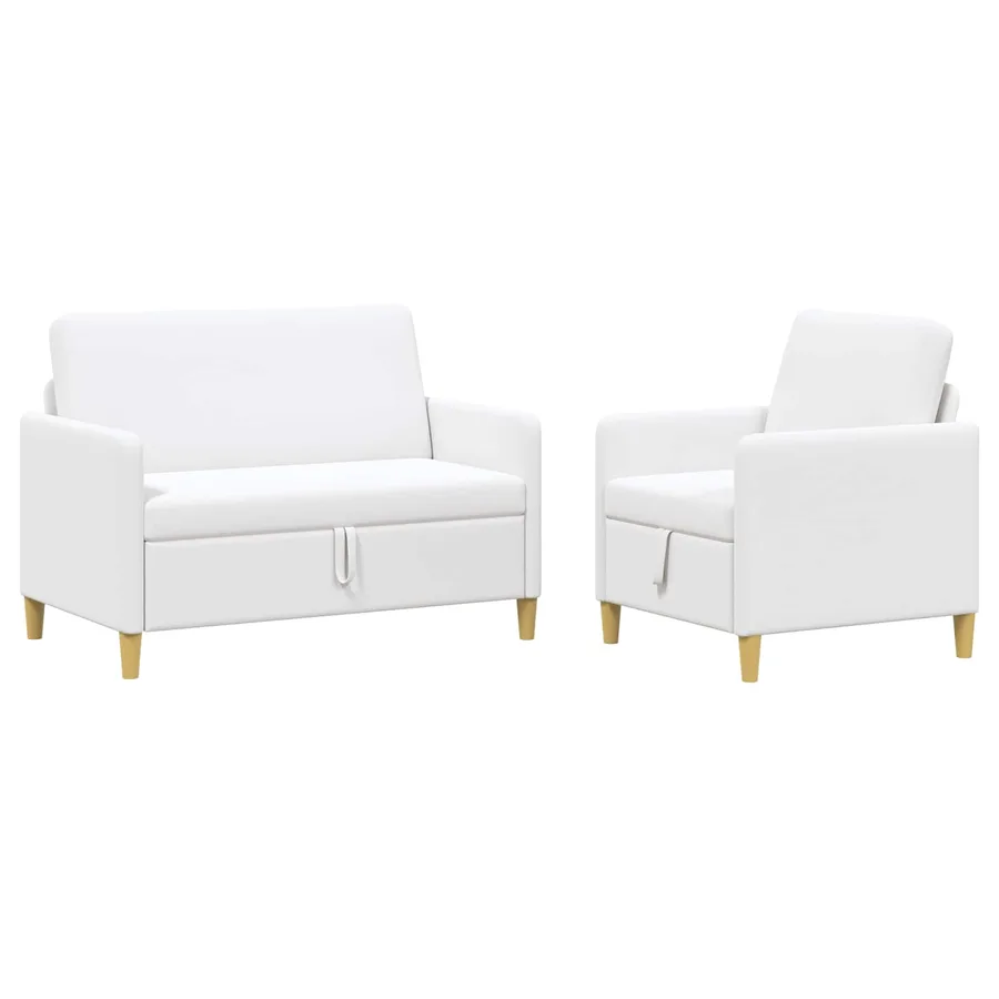 Canapé avec rangement 2 pcs Blanc Polyester - 2
