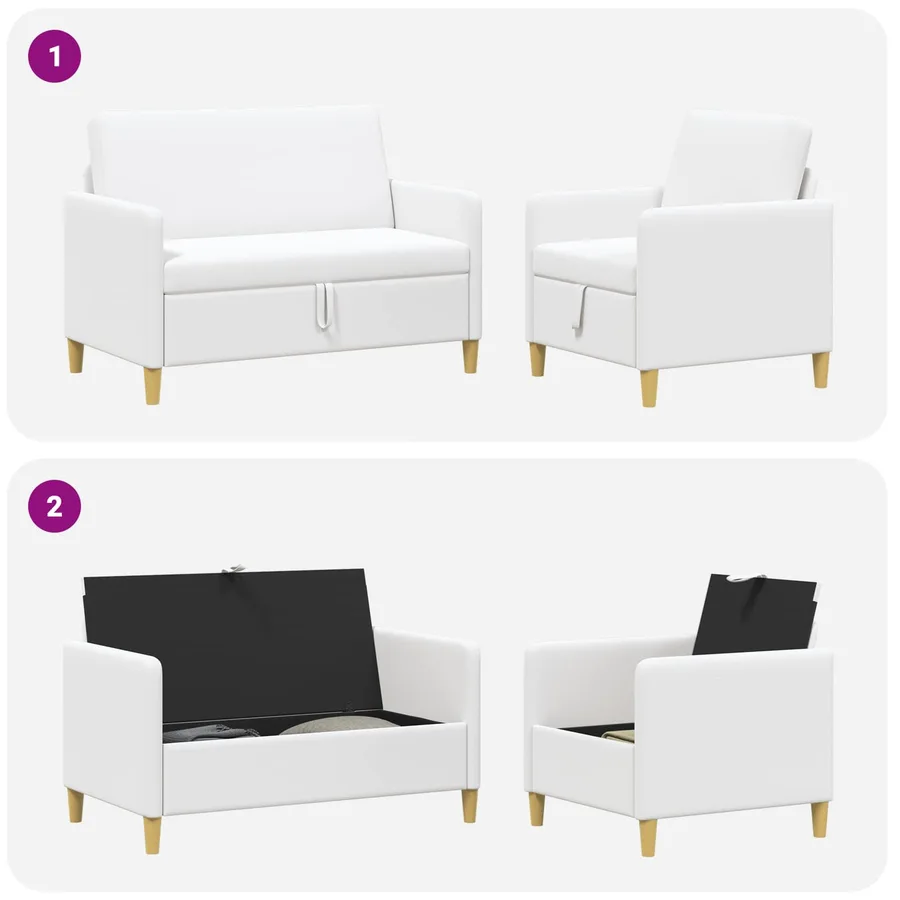 Canapé avec rangement 2 pcs Blanc Polyester - 7