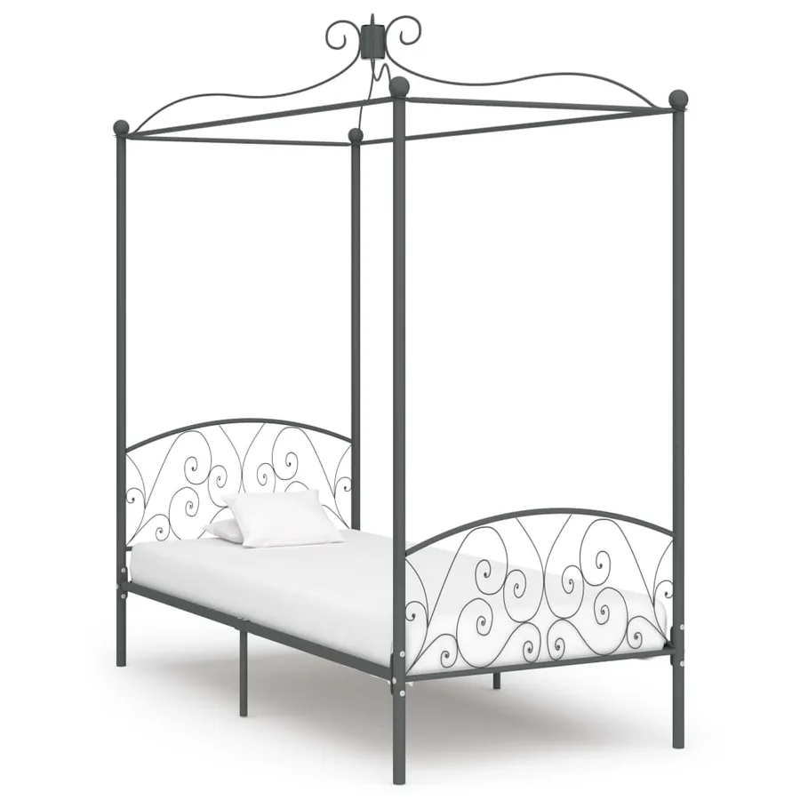 Cadre de lit à baldaquin sans matelas gris métal 100x200 cm