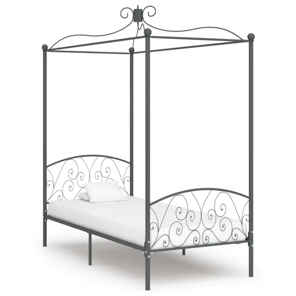 Cadre de lit à baldaquin sans matelas gris métal 100x200 cm