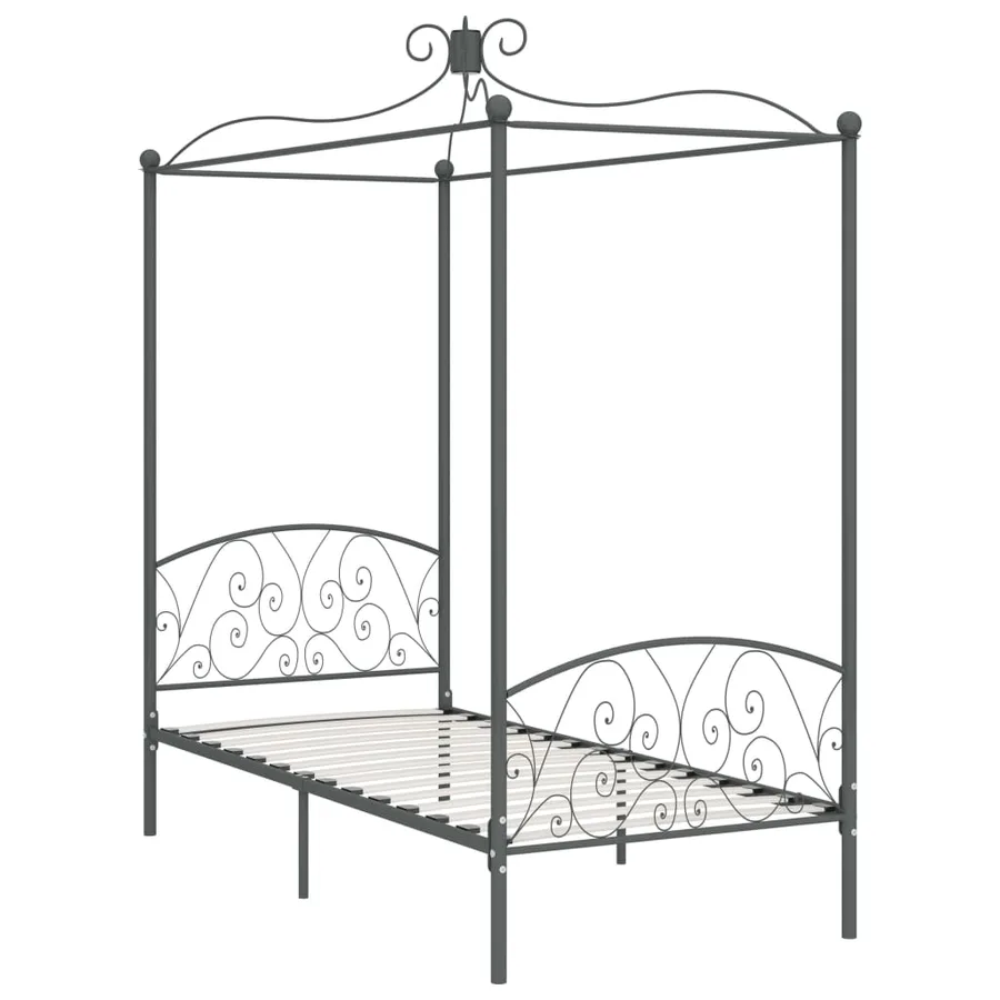 Cadre de lit à baldaquin sans matelas gris métal 100x200 cm - 2