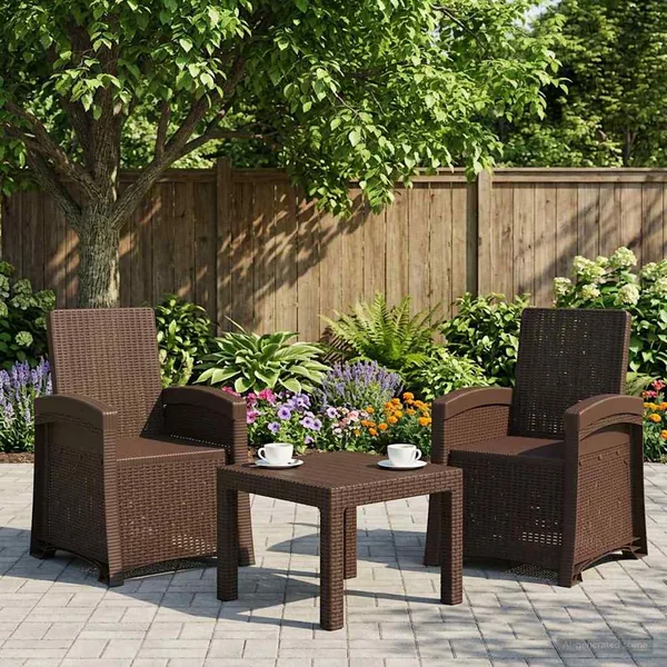 Chaise de jardin inclinable imitant le rotin 2 pcs Marron PP