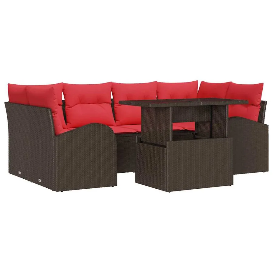 Ensemble de canapé de jardin 7 pcs Marron polyrotin - 2