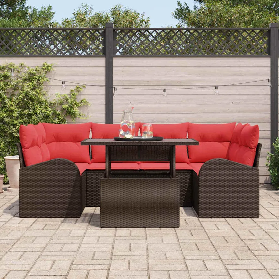 Ensemble de canapé de jardin 7 pcs Marron polyrotin - 3