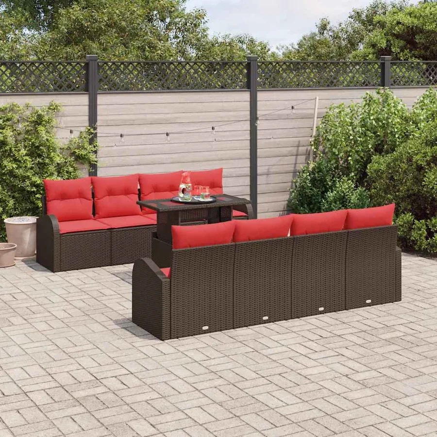 Ensemble de canapé de jardin 9 pcs Marron polyrotin