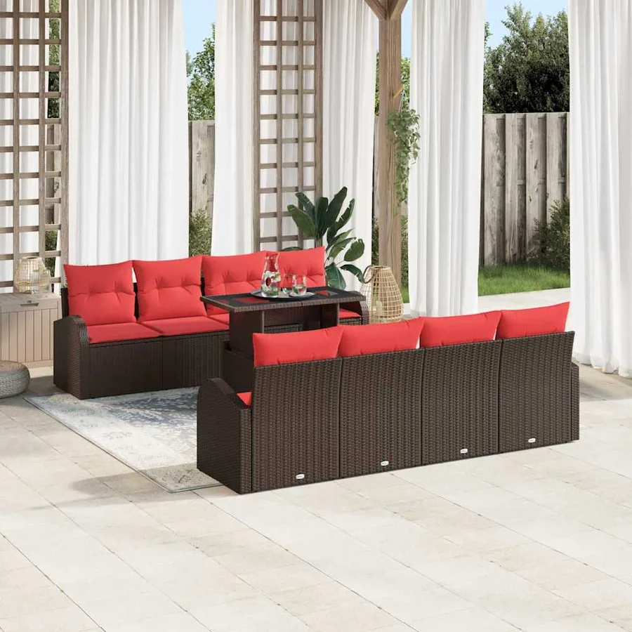 Ensemble de canapé de jardin 9 pcs Marron polyrotin - 3
