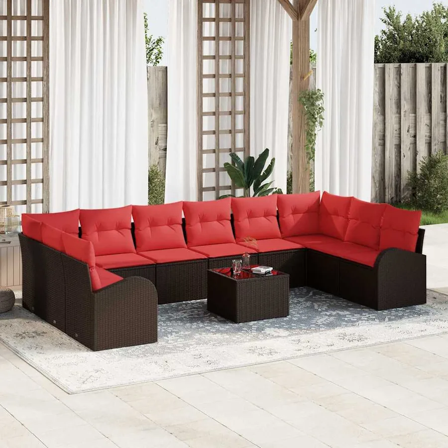 Ensemble de Canapés avec coussin 11 pcs Marron polyrotin