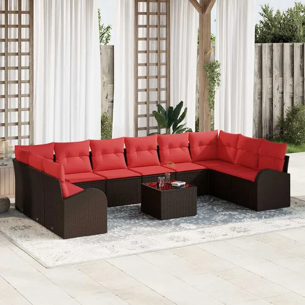 Ensemble de Canapés avec coussin 11 pcs Marron polyrotin