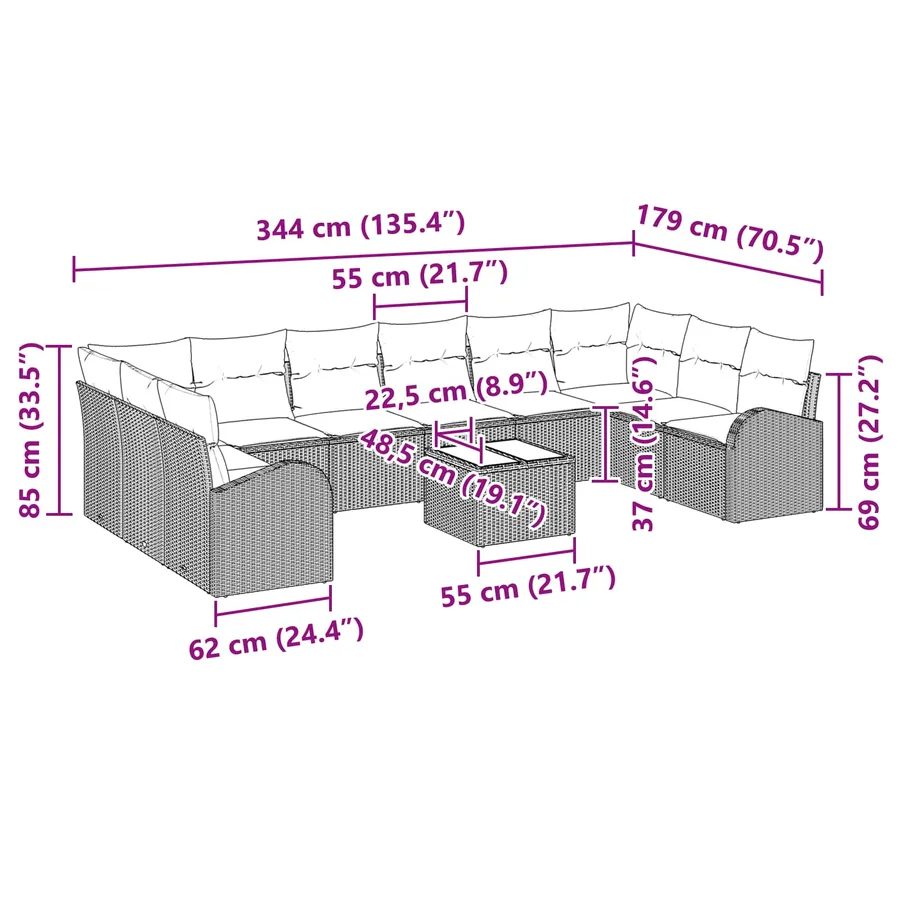 Ensemble de Canapés avec coussin 11 pcs Marron polyrotin - 13