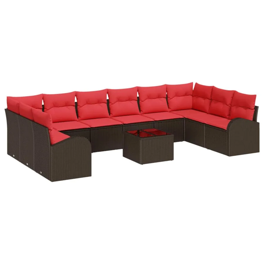 Ensemble de Canapés avec coussin 11 pcs Marron polyrotin - 2