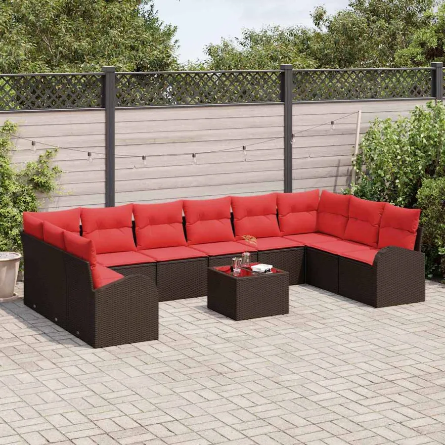 Ensemble de Canapés avec coussin 11 pcs Marron polyrotin - 3