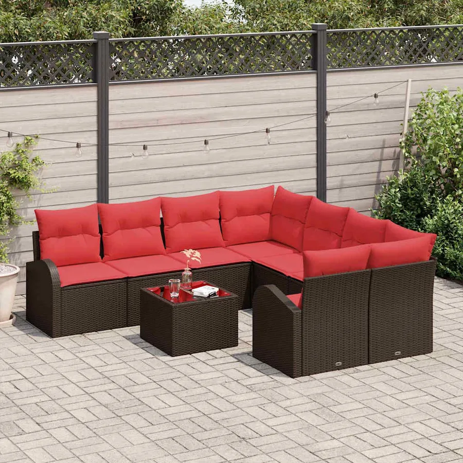 Ensemble de Canapés 9 pcs Marron et rouge Polyester - 3