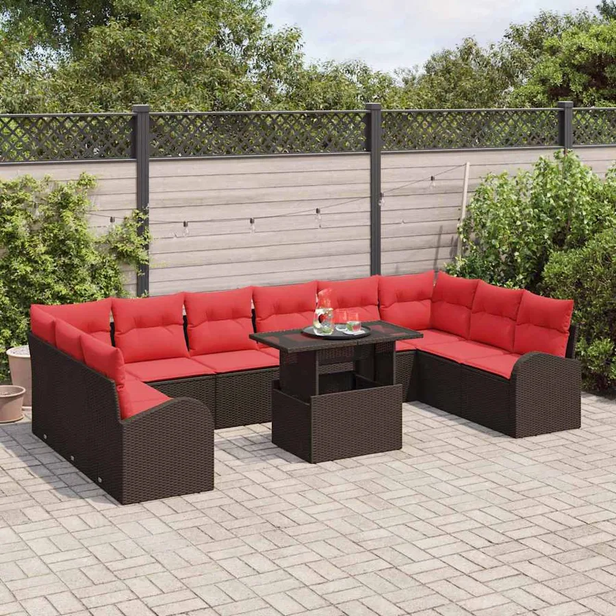 Ensemble de canapé de jardin 11 pcs Marron polyrotin - 3