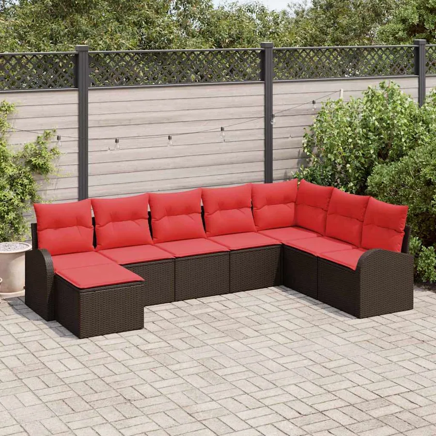 Ensemble de canapé de jardin 8 pcs Marron Poly rotin