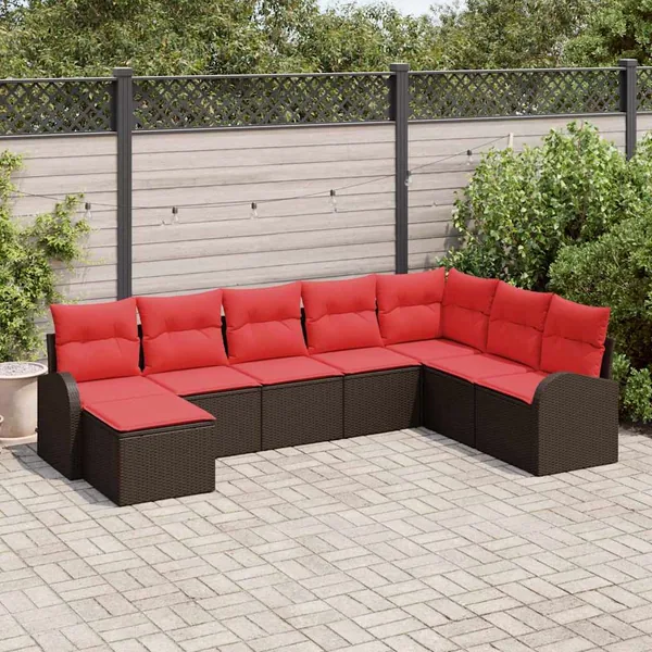 Ensemble de canapé de jardin 8 pcs Marron Poly rotin