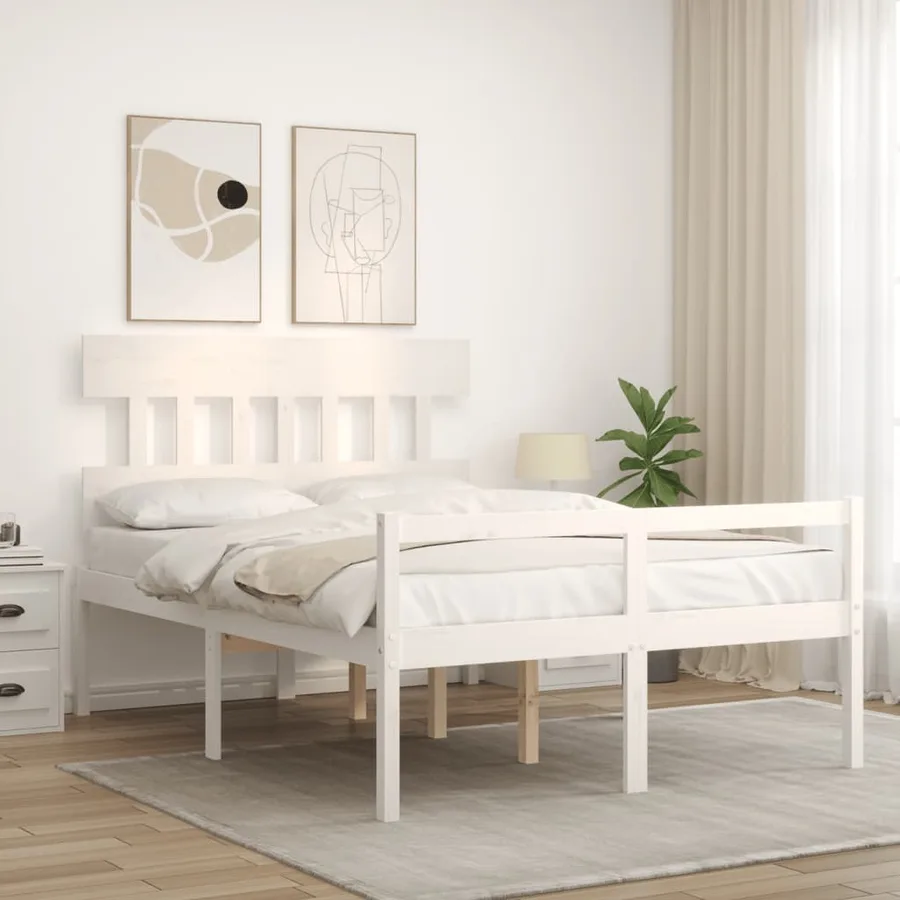 Lit pour personne âgée sans matelas blanc 140x190cm bois massif - 3