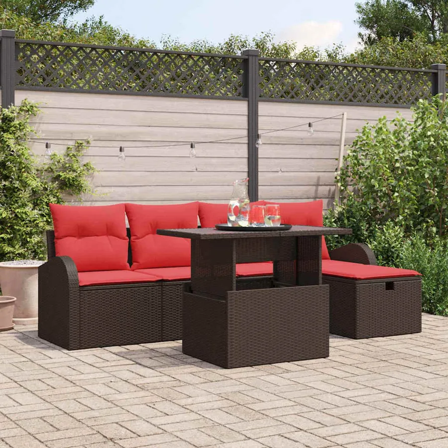 Ensemble de canapé de jardin 6 pcs Marron polyrotin