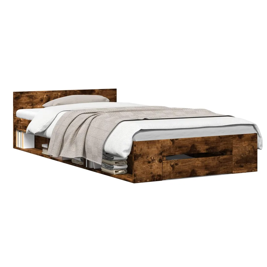 Cadre de lit avec rangement avec tiroir Chêne fumé 80 x 200 cm - 2