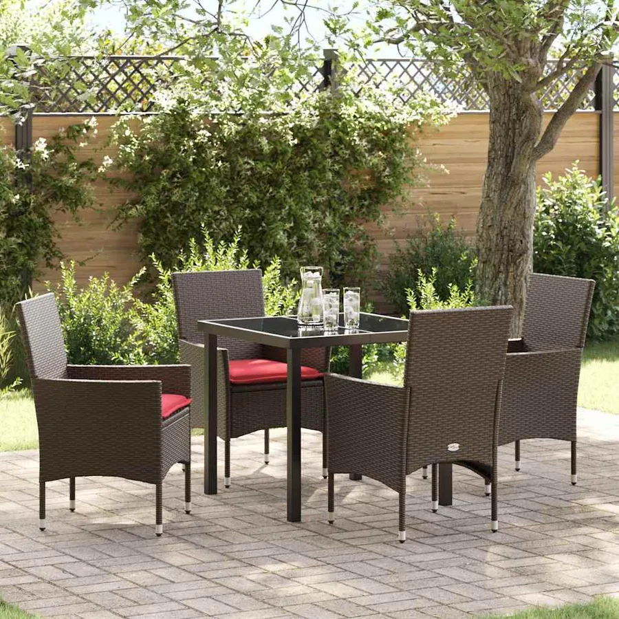 Ensemble table et chaises avec coussin 5 pcs Marron Rotin PE