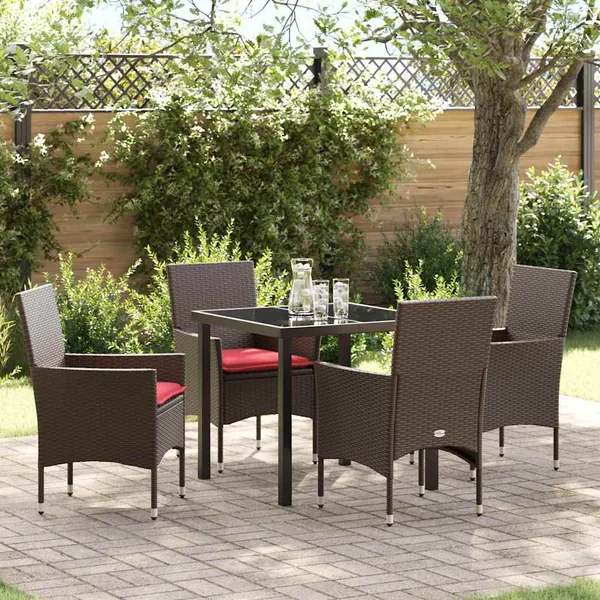 Ensemble table et chaises avec coussin 5 pcs Marron Rotin PE