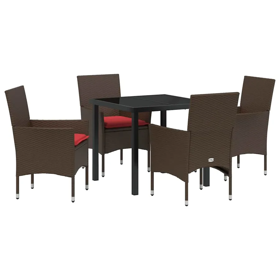 Ensemble table et chaises avec coussin 5 pcs Marron Rotin PE - 2