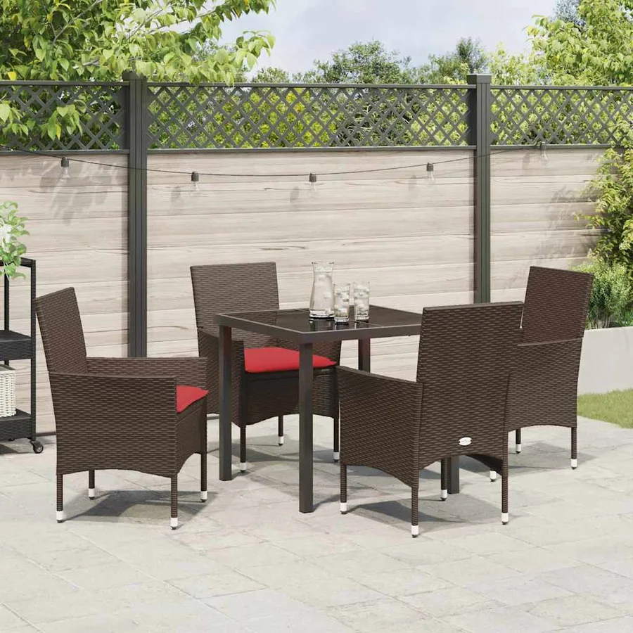 Ensemble table et chaises avec coussin 5 pcs Marron Rotin PE - 4