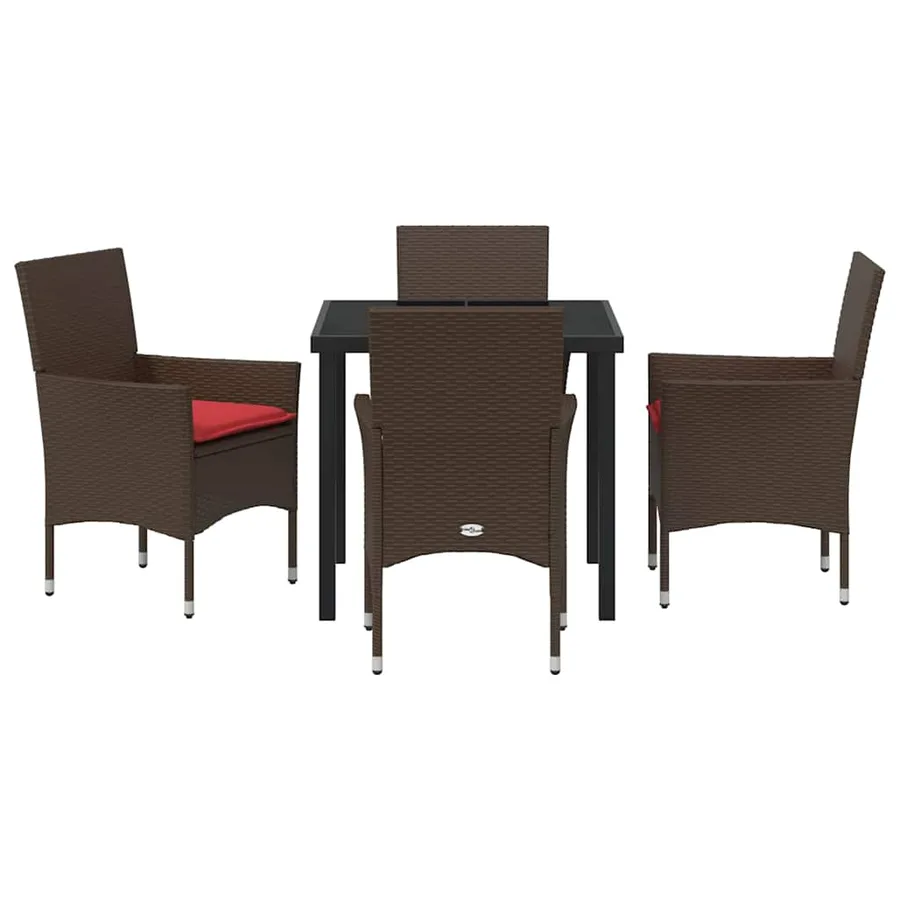 Ensemble table et chaises avec coussin 5 pcs Marron Rotin PE - 7