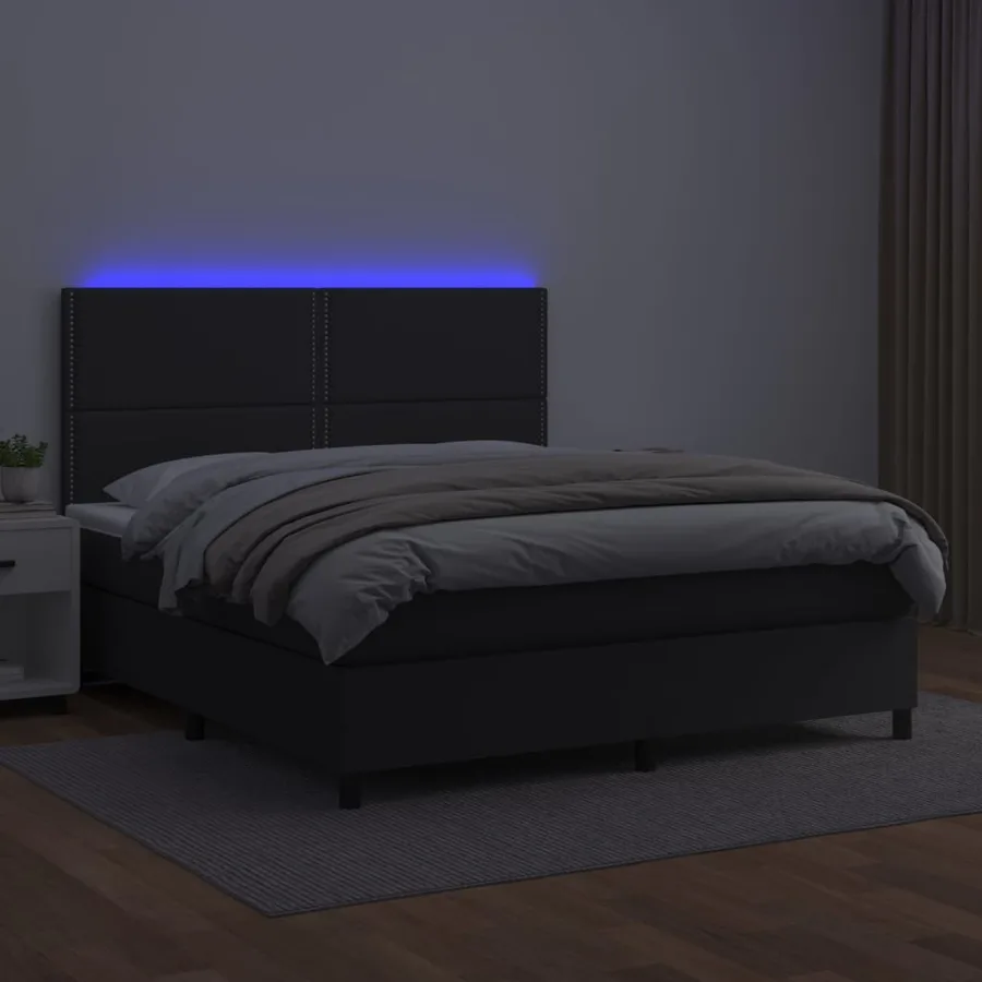 Sommier à lattes de lit avec matelas et LED Noir 180x200 cm - 4