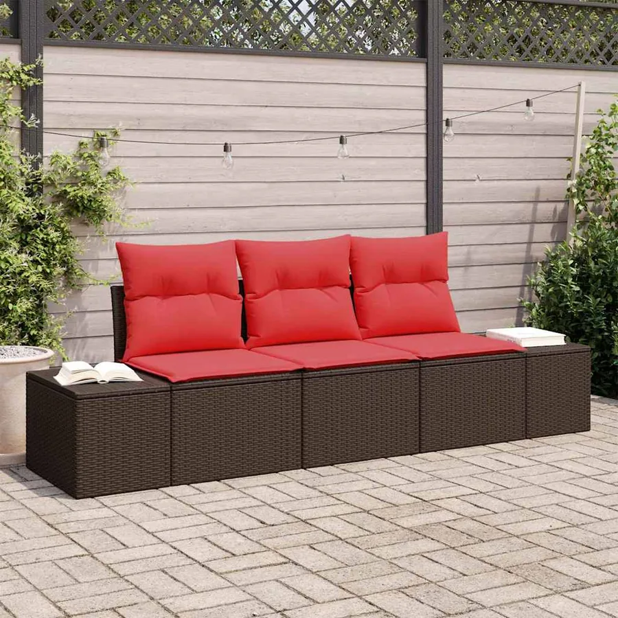 Ensemble de Canapés avec coussin 3 pcs Marron polyrotin
