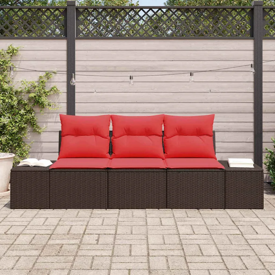 Ensemble de Canapés avec coussin 3 pcs Marron polyrotin - 3