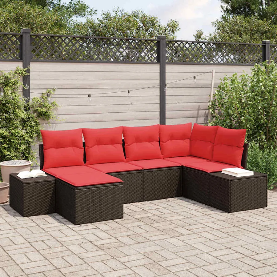 Ensemble de canapé de jardin 6 pcs Marron polyrotin