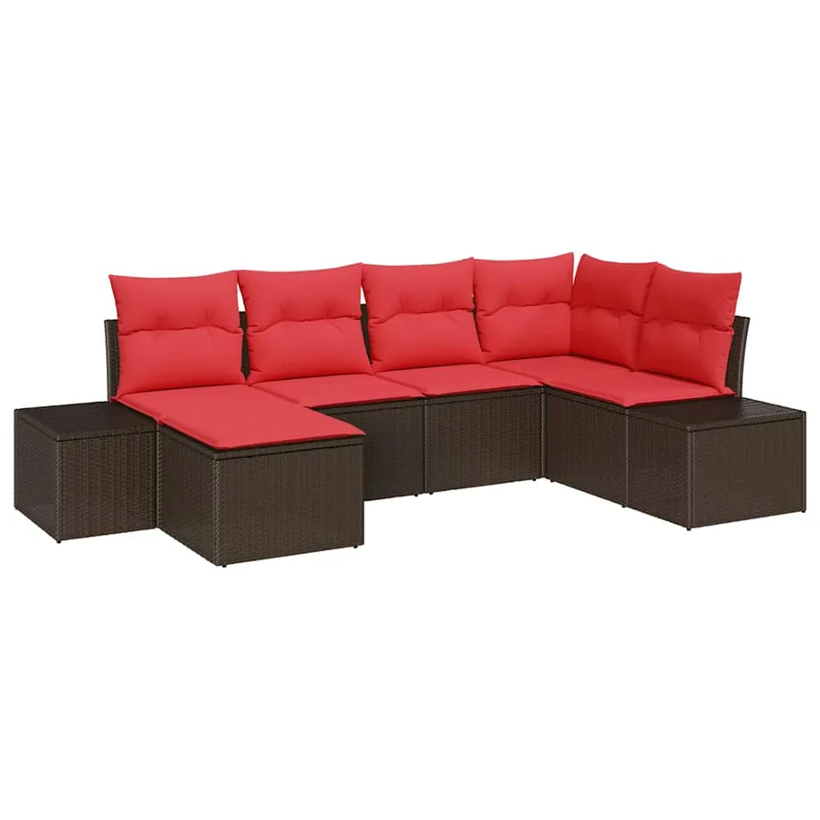 Ensemble de canapé de jardin 6 pcs Marron polyrotin - 2