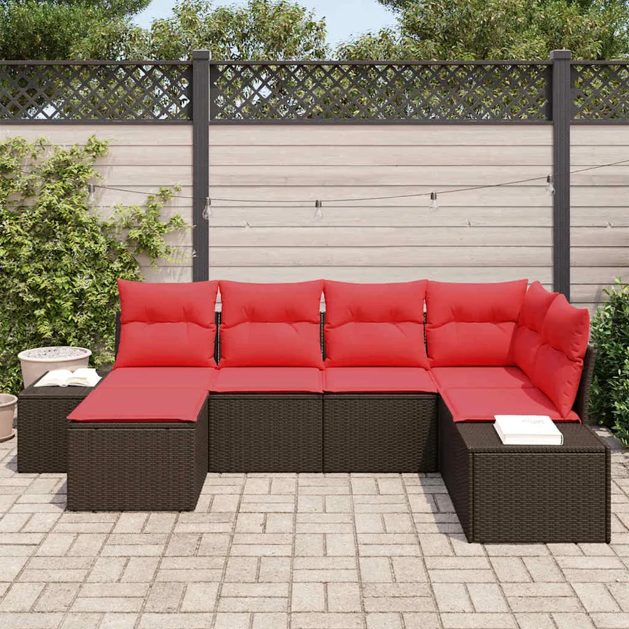 Ensemble de canapé de jardin 6 pcs Marron polyrotin - 3