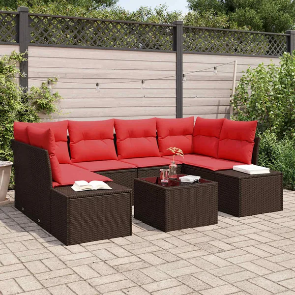 Ensemble de canapé de jardin 7 pcs Marron polyrotin