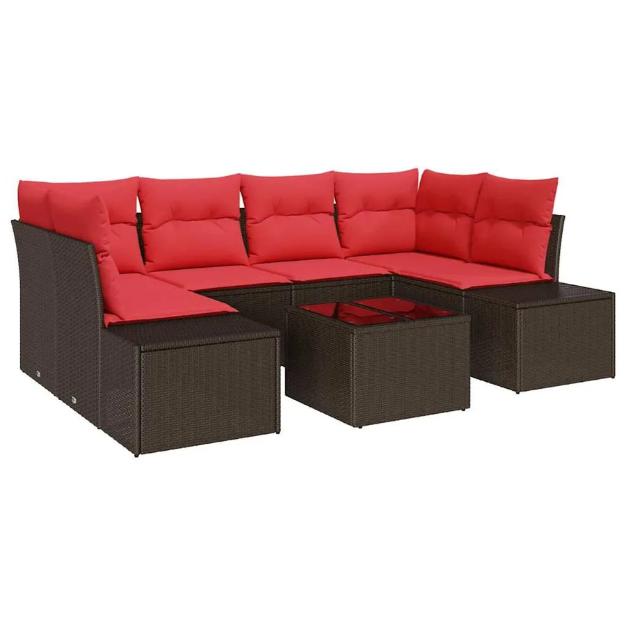 Ensemble de canapé de jardin 7 pcs Marron polyrotin - 2
