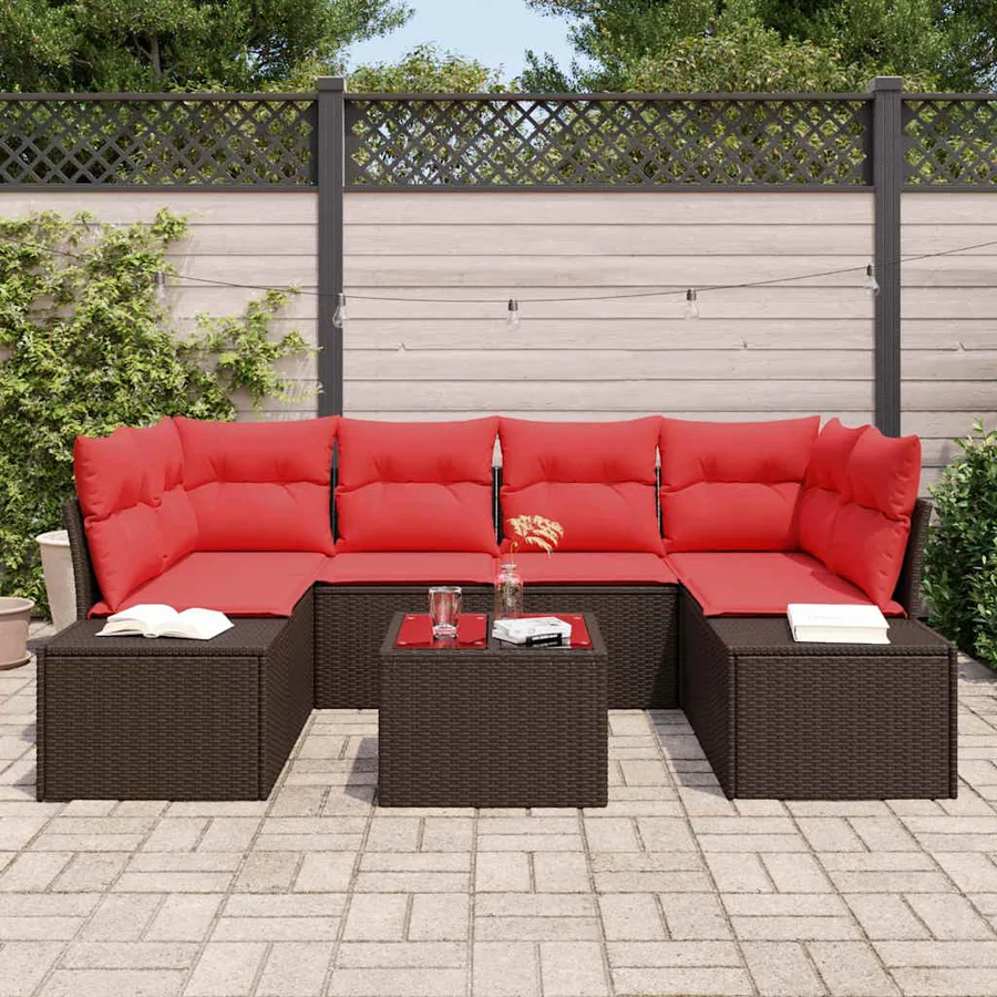 Ensemble de canapé de jardin 7 pcs Marron polyrotin - 3