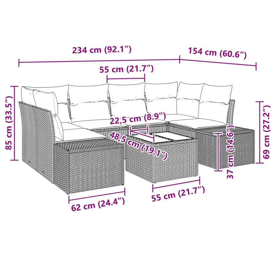 Ensemble de canapé de jardin 7 pcs Marron polyrotin - 9
