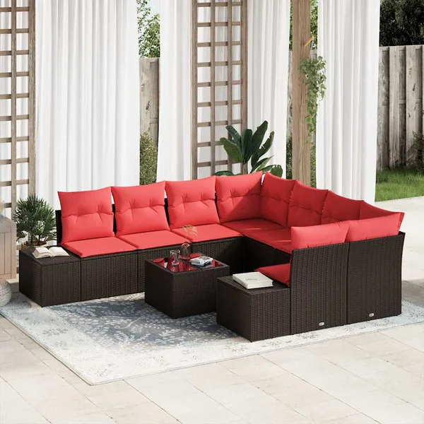 Ensemble de canapé de jardin 9 pcs Marron polyrotin
